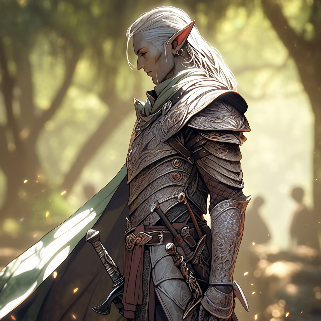 Anime male light elf in paladin knight outfit