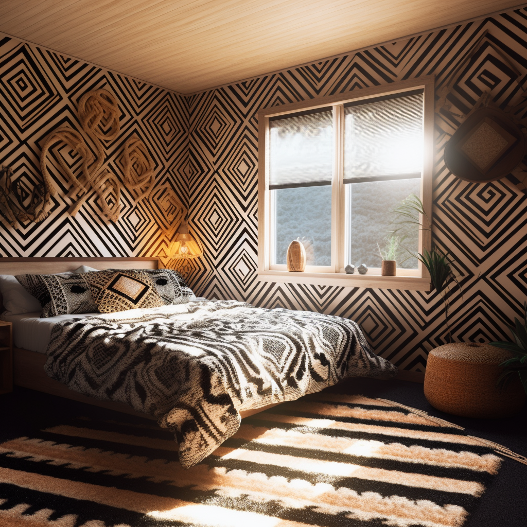 Chic bedroom with geometric patterns