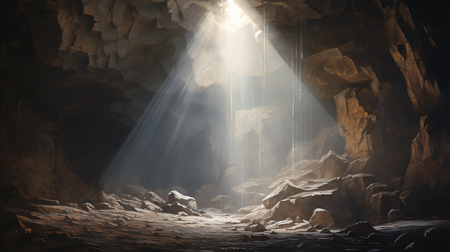 Painting of Light Rays Through Cave