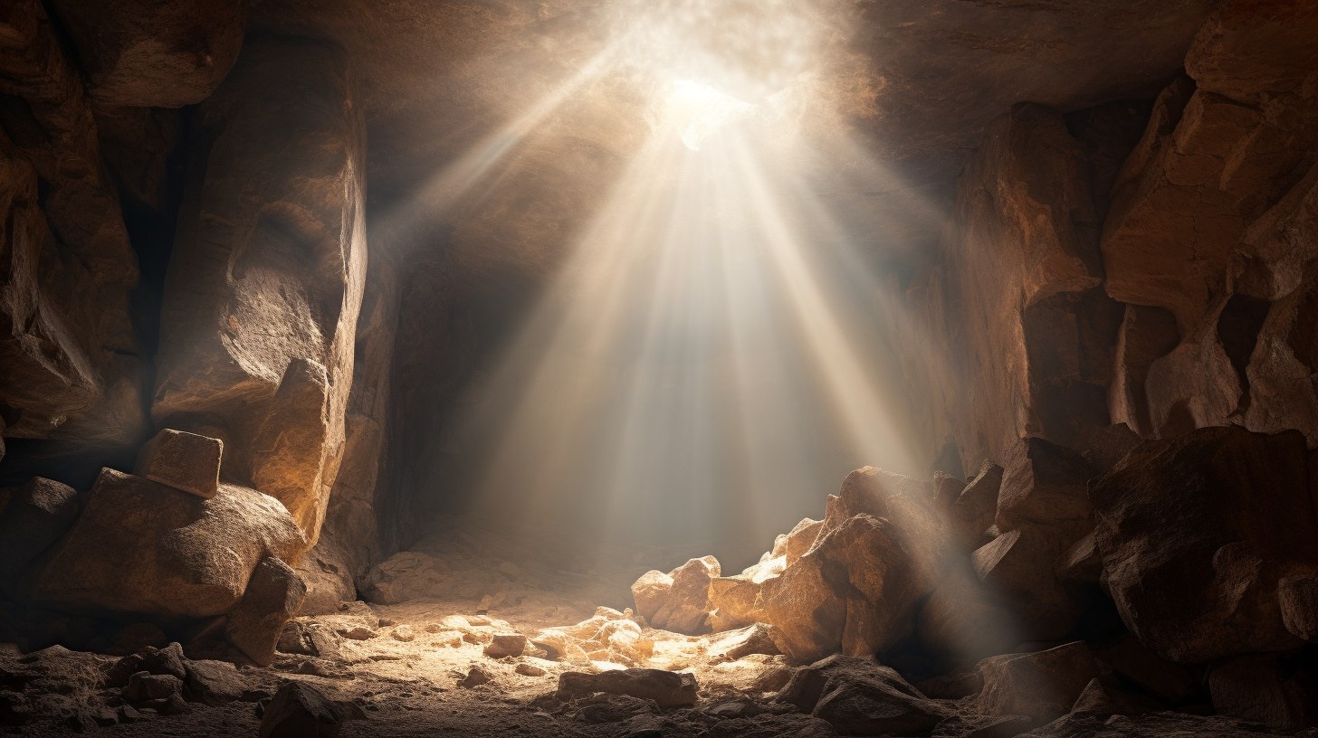 Light rays shining through medieval cave art