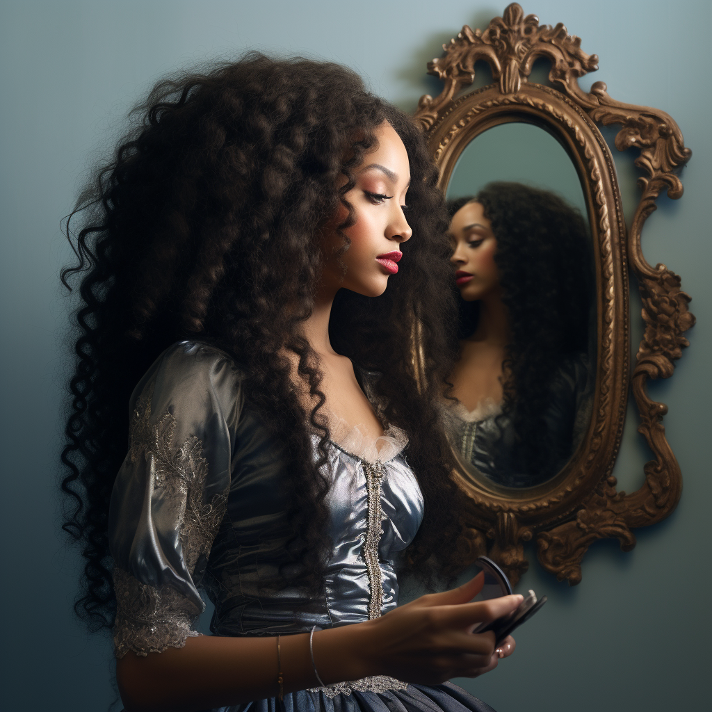 Happy woman with natural hair wig