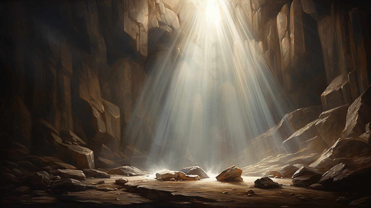 Rays of light illuminating cave interior