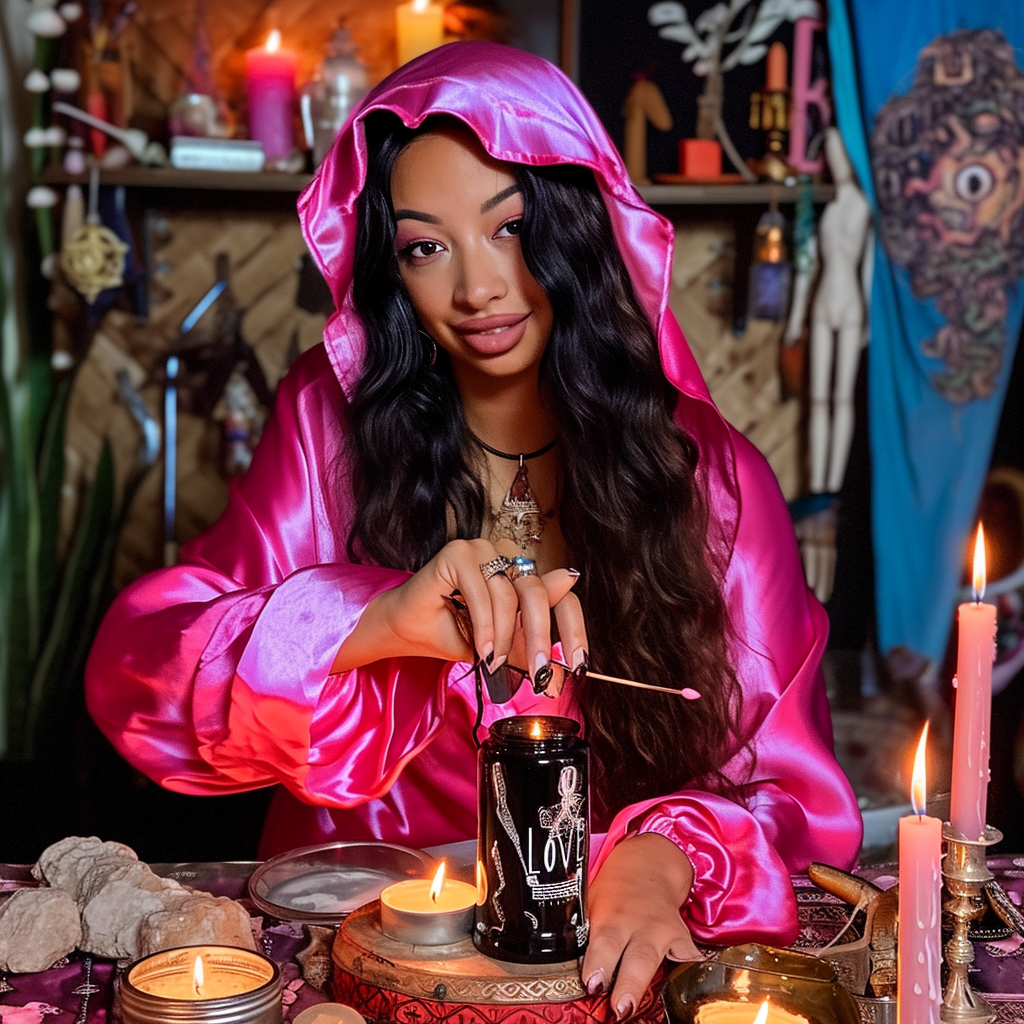 Beautiful light-skinned woman in pink silk garment