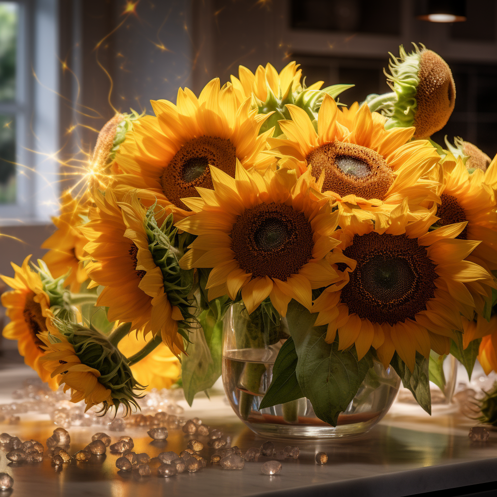 Beautiful Lighted Kitchen Island with Sunflower Patterns