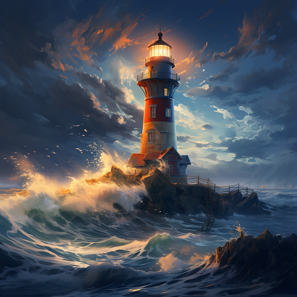 Majestic lighthouse shining over the sea