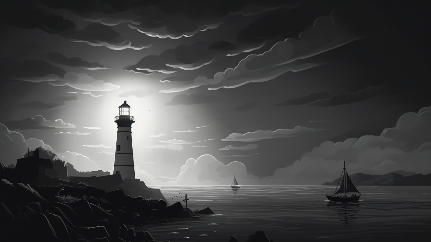 Lighthouse beacon cartoon black white