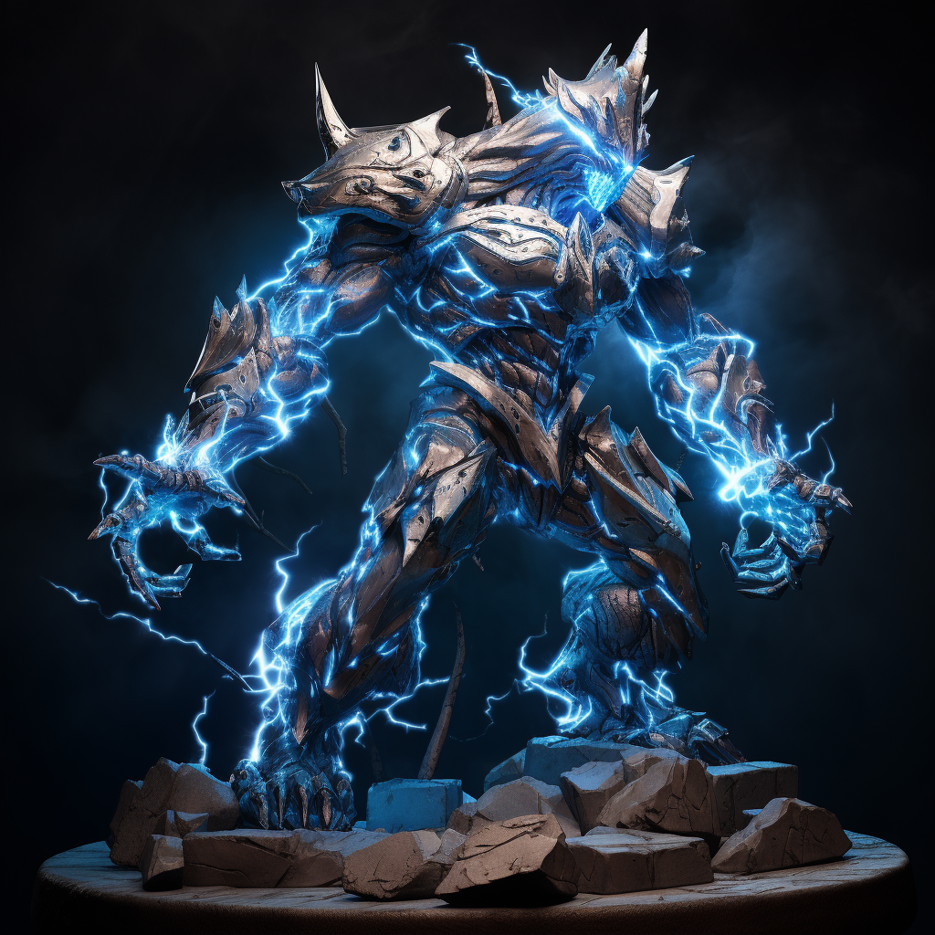 Lightning Golem in Silver Metal with Blue Lightning