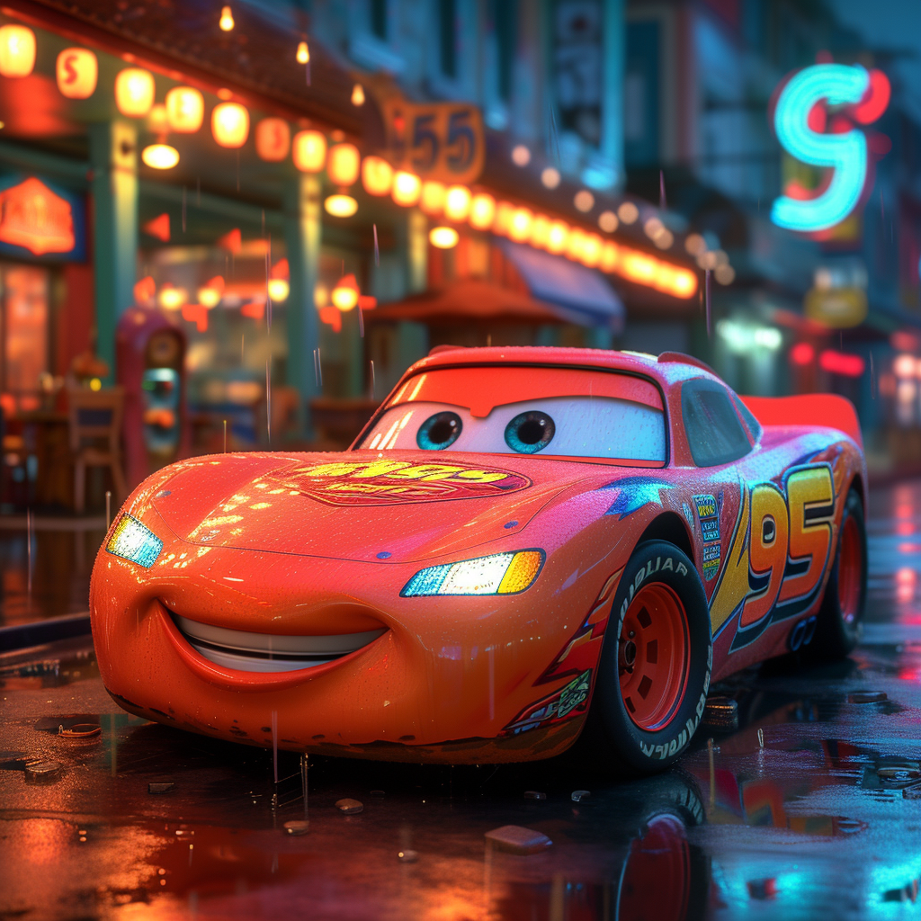 Lightning Mcqueen with number 95 neon environment