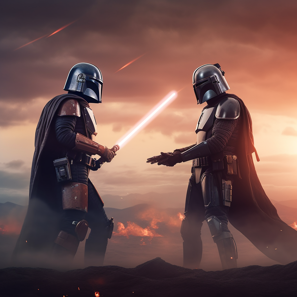 Mandalorian and Darth Vader Lightsaber Duel in Desert