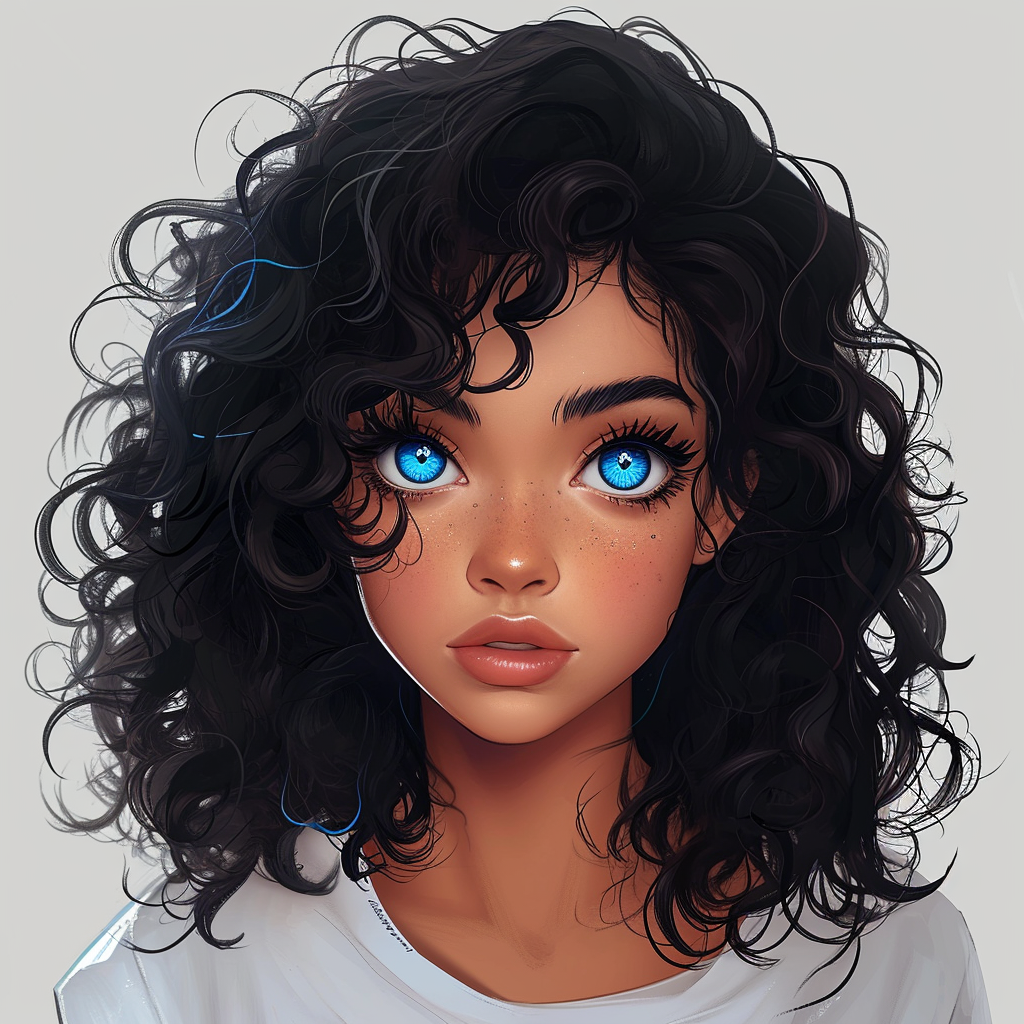 Lightskin mixed girl in anime style