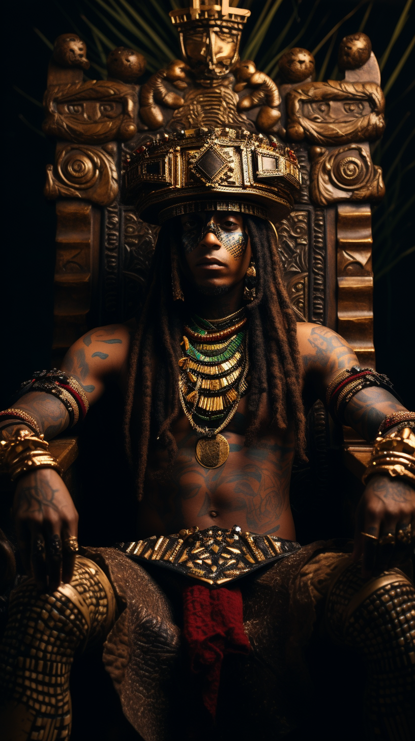 Lil Wayne as Mayan noble with diamond-studded smile