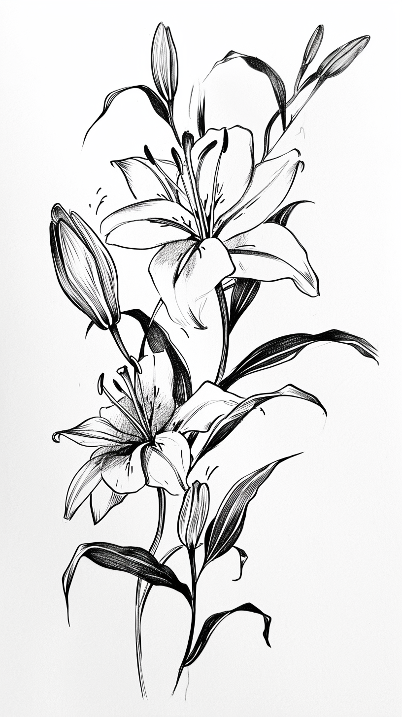 Black and white lilies with a touch of color