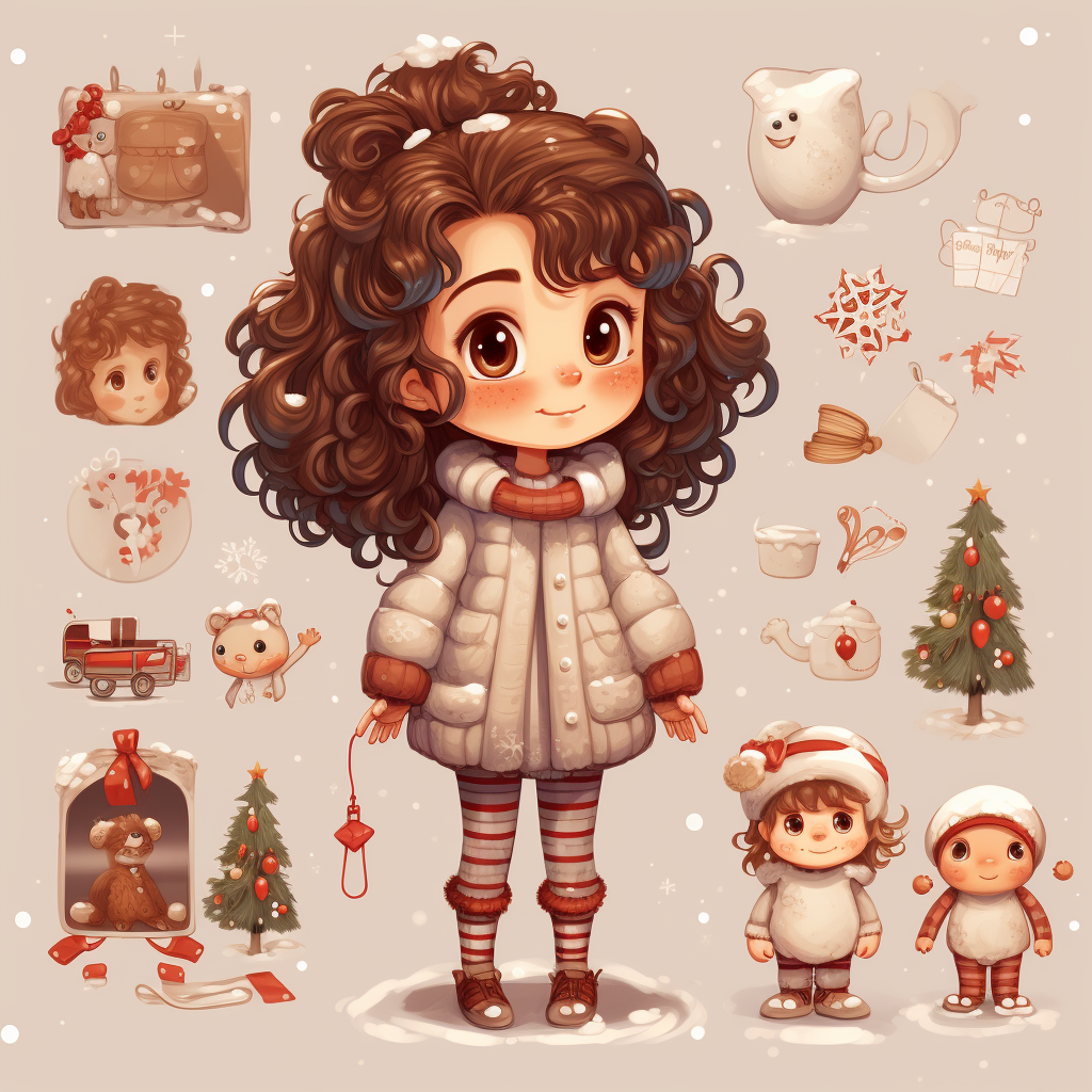 Cute girl with brown hair exploring snowy Christmas landscapes