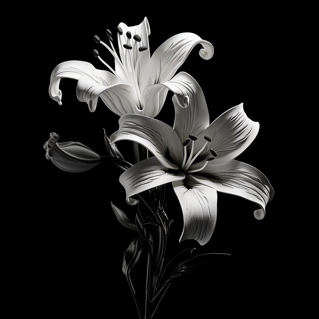 Black and White Lilly Flower Sculpture