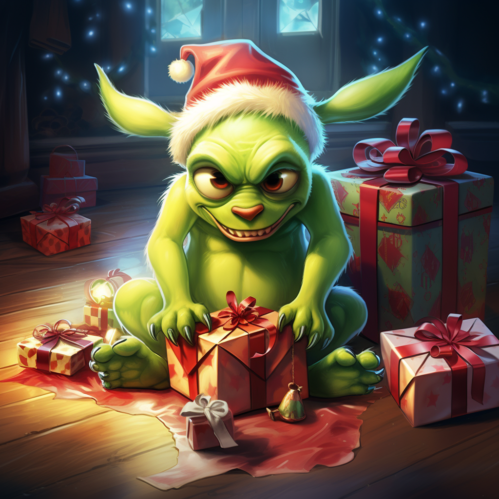 Stitch Grinch Santa with Gifts