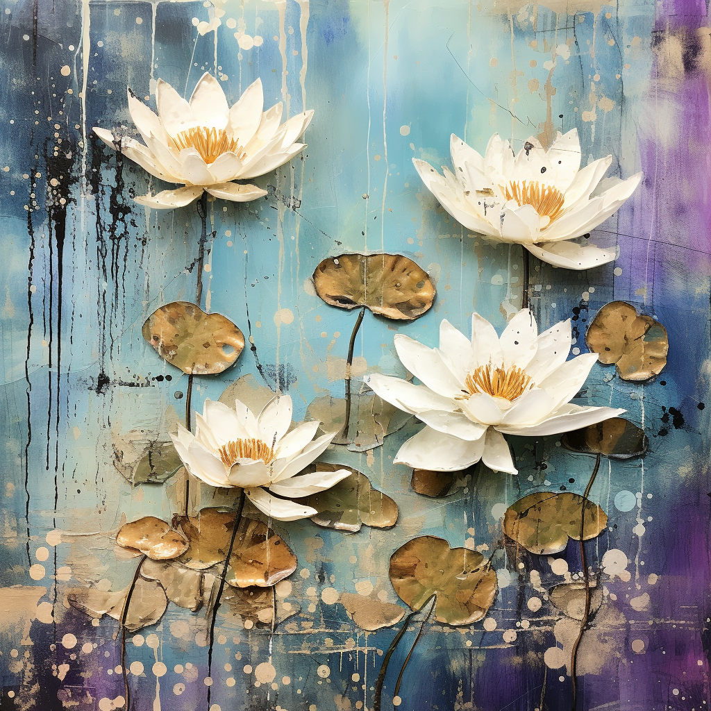 Realistic water lilies on acrylic background