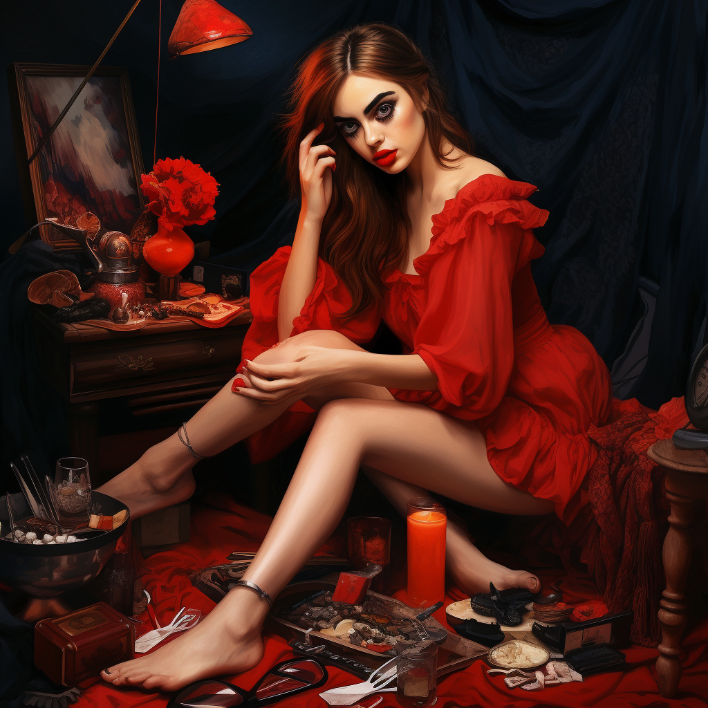 Lily Collins painting her toenails red