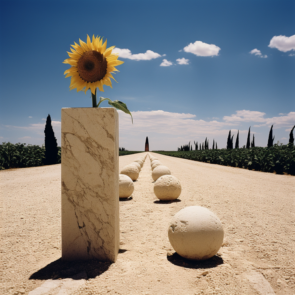 Beautiful limestone sculpture with sunflowers