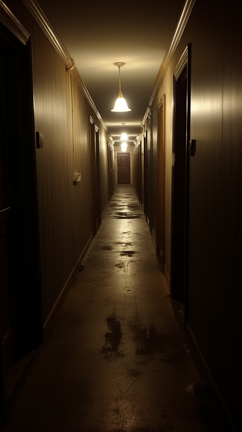 Mysterious house corridor with dim lighting