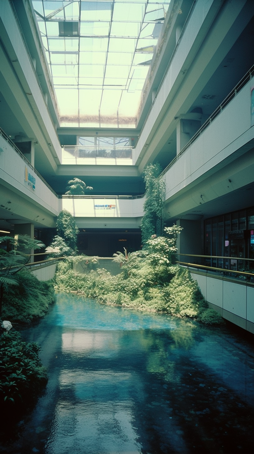 Liminal Vaporwave Aquarium Mall with stunning colors