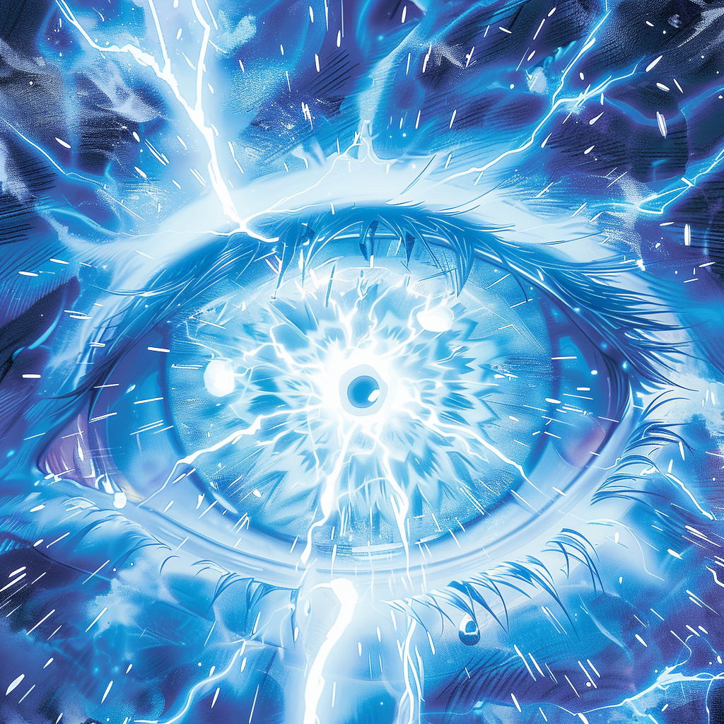 Mystical glowing blue eye illustration