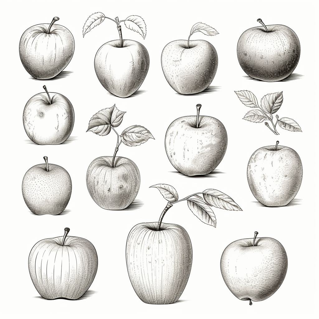 Detailed line art image of apples