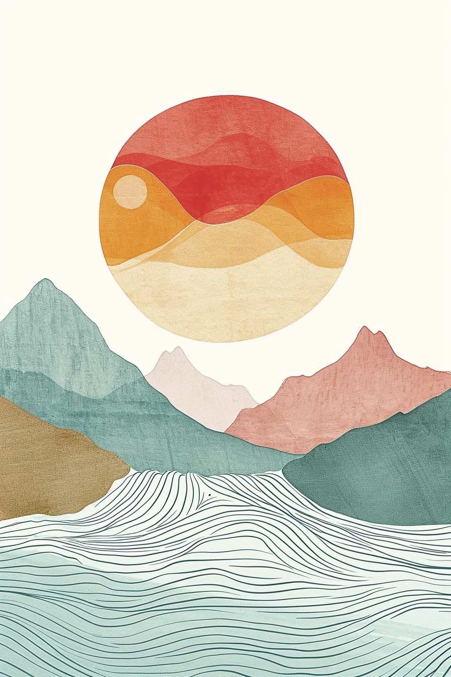 Beautiful Line Art Boho Style with Soft Pastel Colors