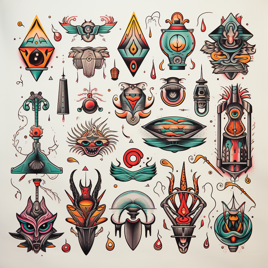 Fine line tattoo flash sheet