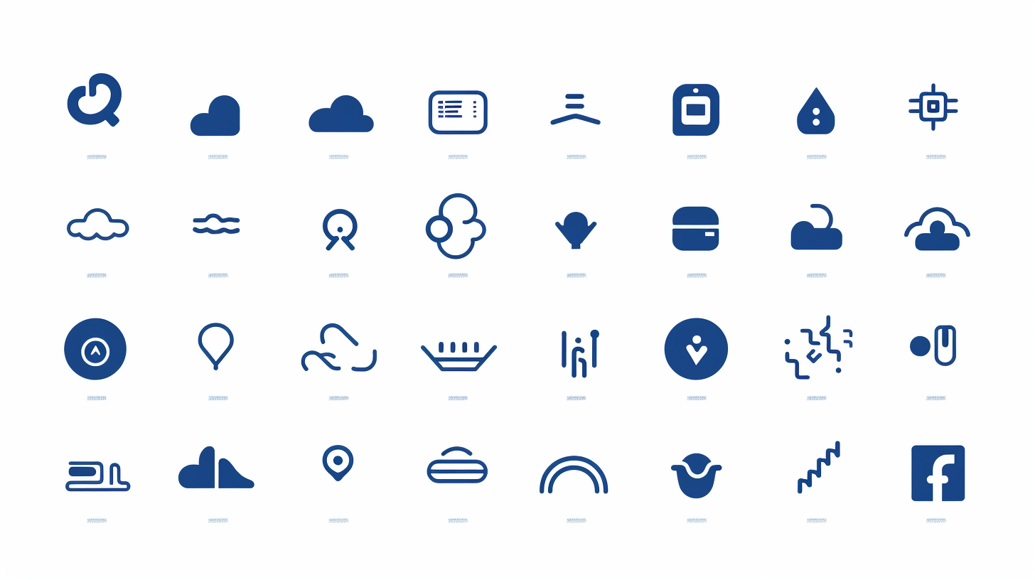 Flat blue link, image, and document icons