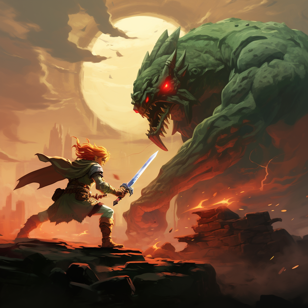 Link and Zelda Fighting Ganon Art