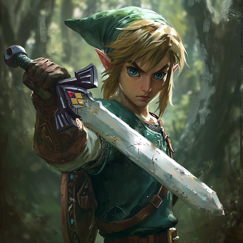 Link from Zelda Game defending with sword