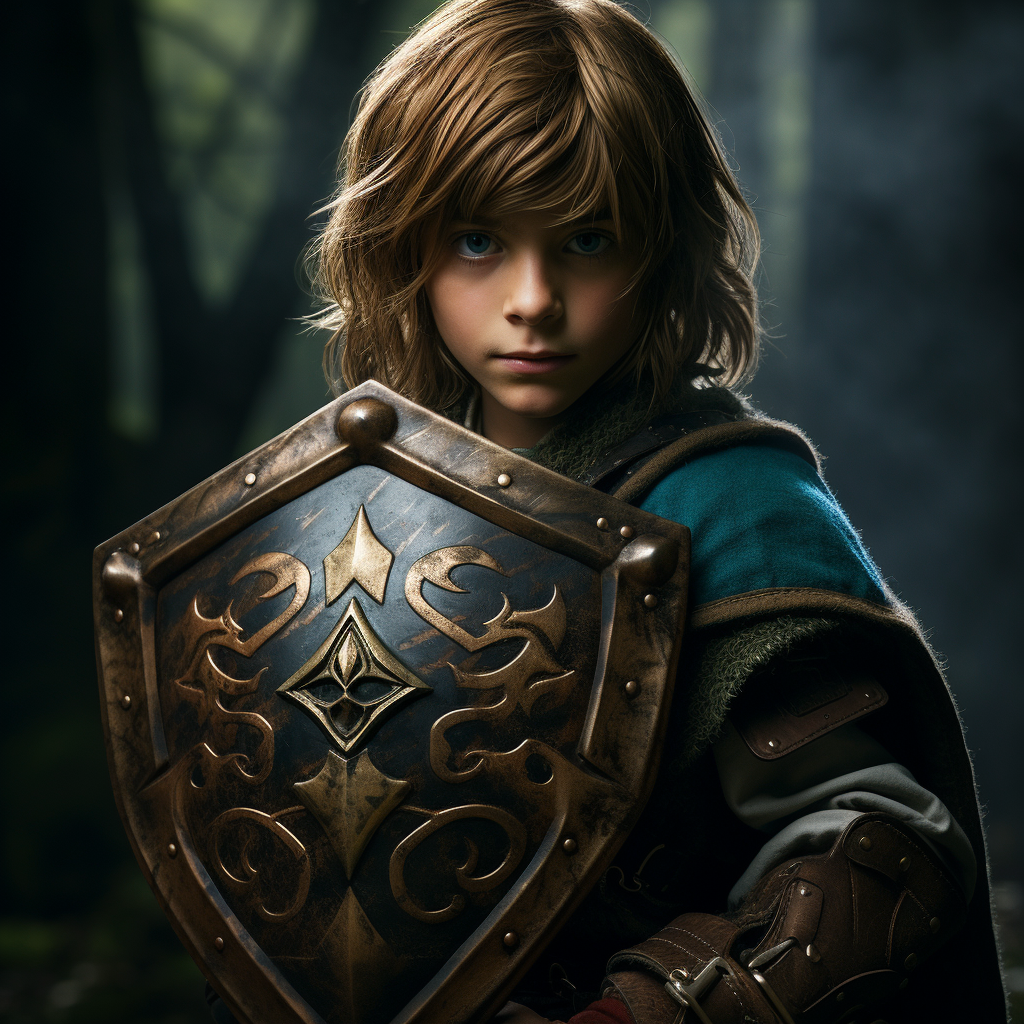 Jacob Tremblay as Link holding Hylian Shield