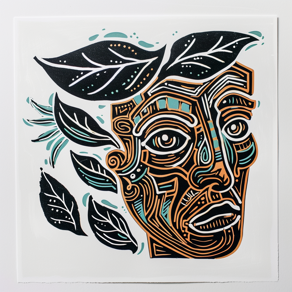 Linocut coffee identity artwork with 5 colors