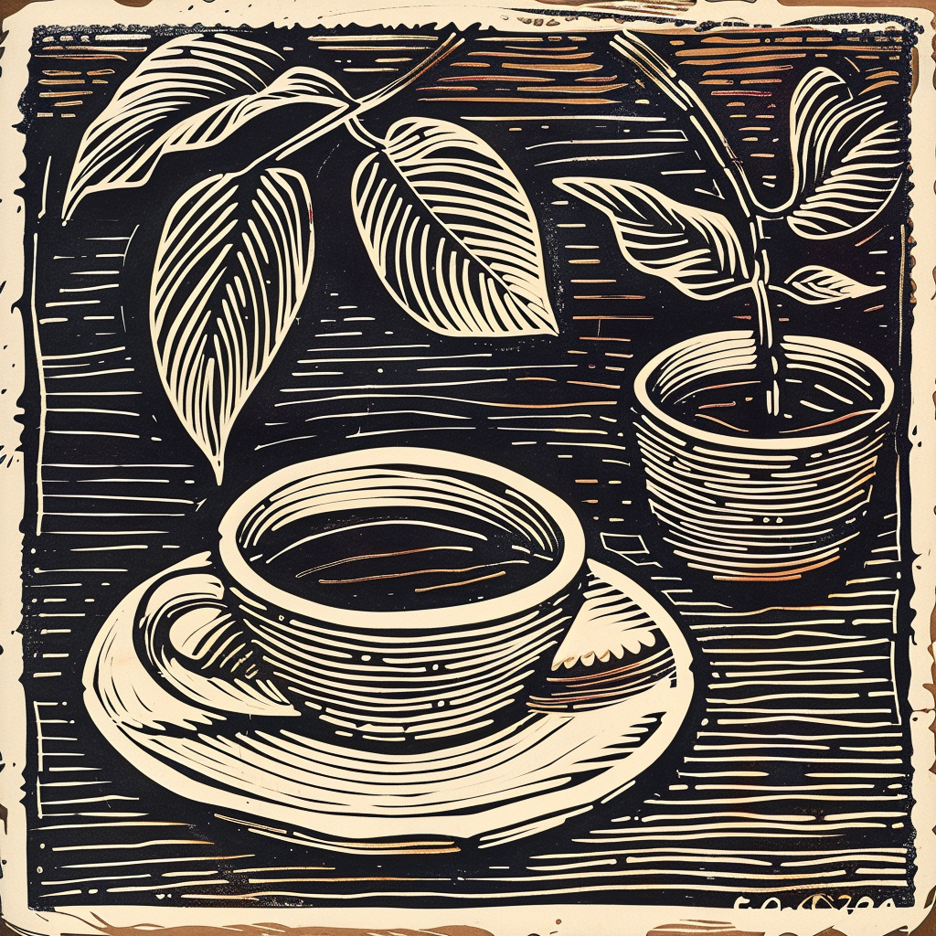 Coffee linocut illustration art