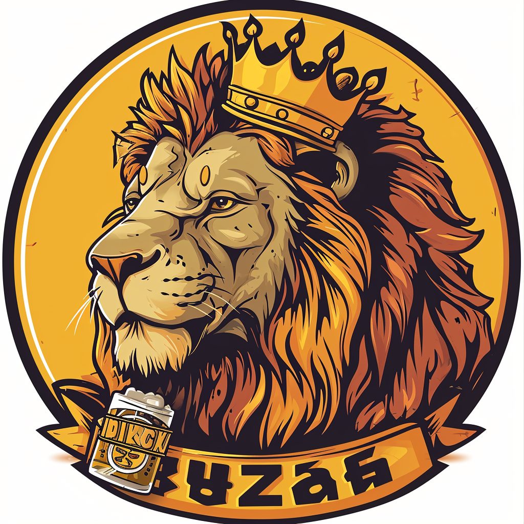 2D Sports Team Logo: Lion Drinking Beer