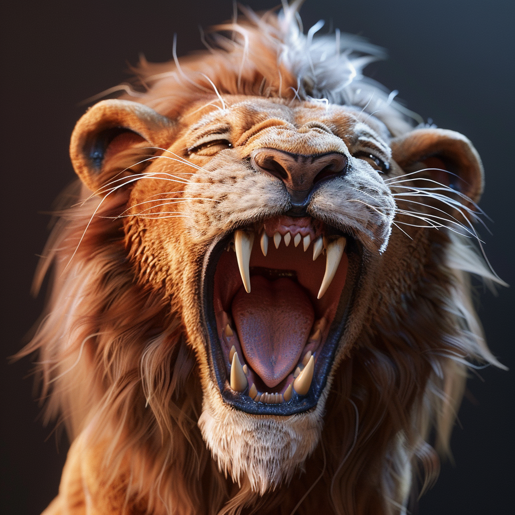 Lion roaring with angry teeth