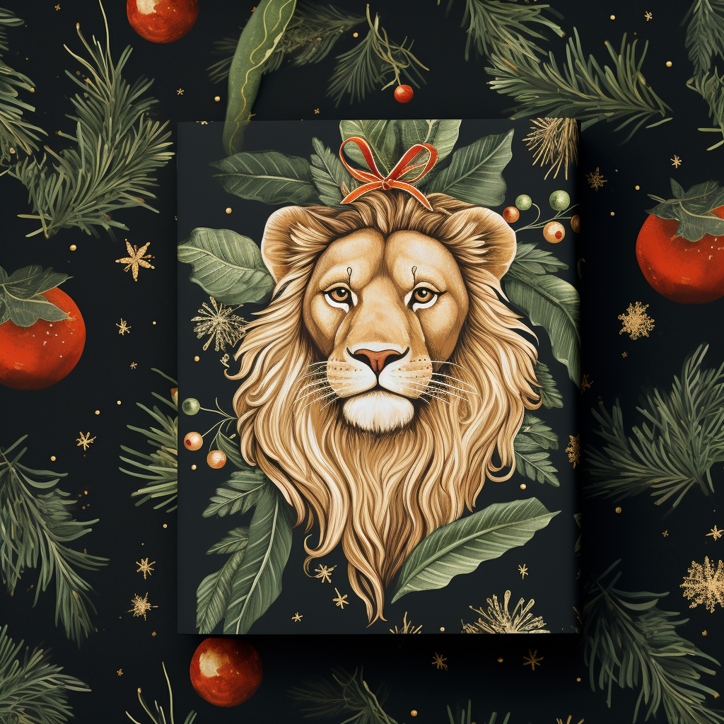 Lion Christmas Wrapping Paper Pattern