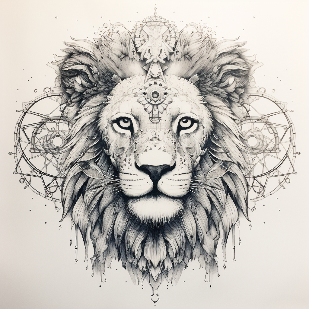 Lion face with dotwork mandalas