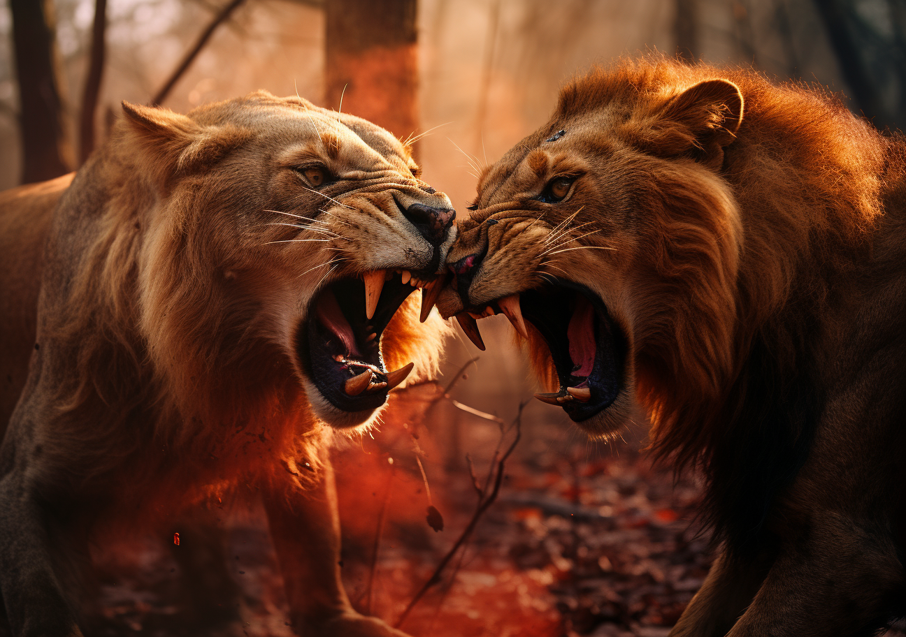 Two Lions Engaged in Fierce Battle