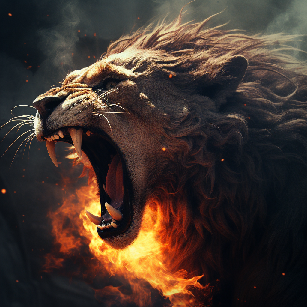 Majestic Lion Spouting Fire