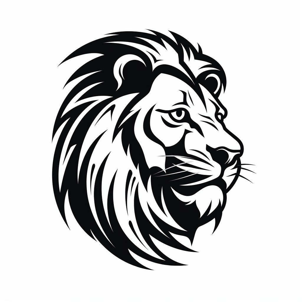 Lion head logo from side in black and white