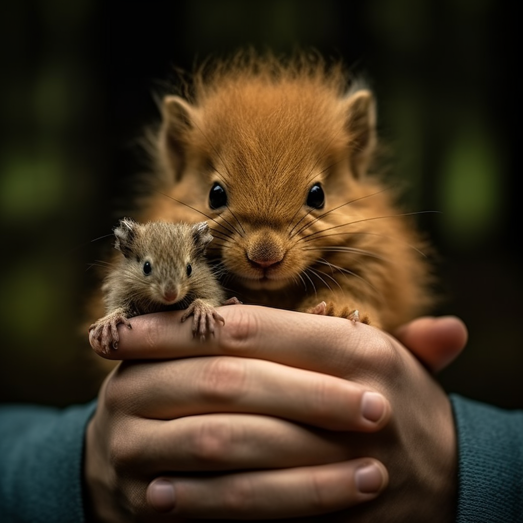 Lion and Baby Squirrel Holding Hands