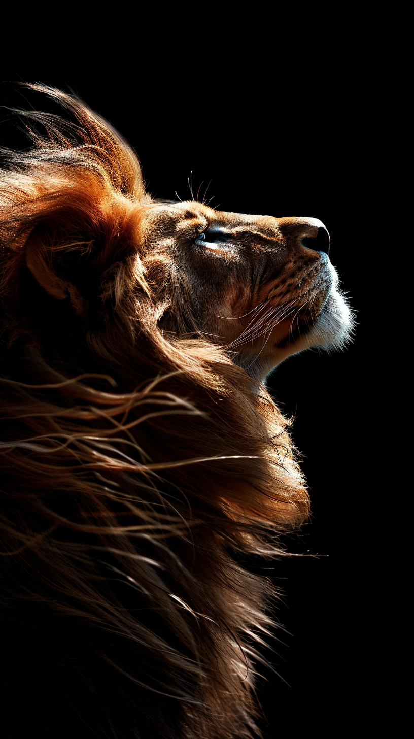 Lion with flowing mane