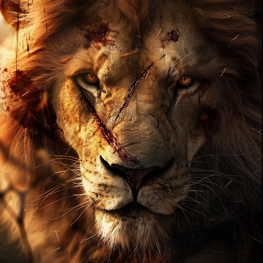 Lion portrait with scar