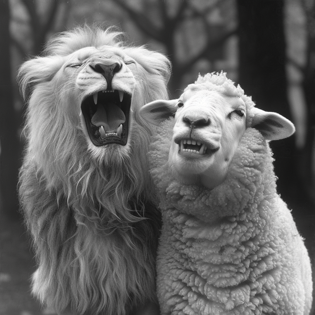 Lion and Sheep Face Off