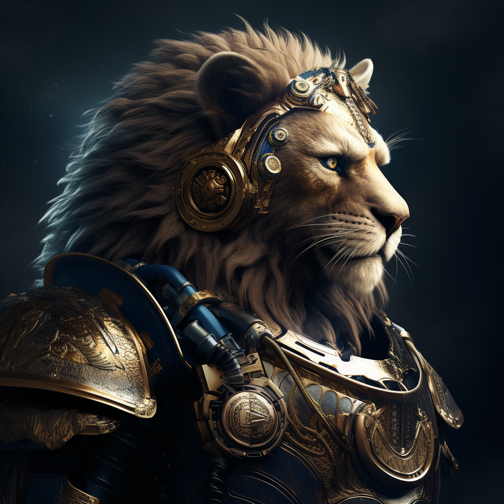 Lion wearing space marine mask