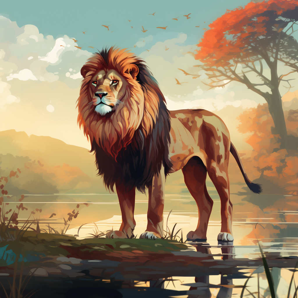 Lion on River Banks