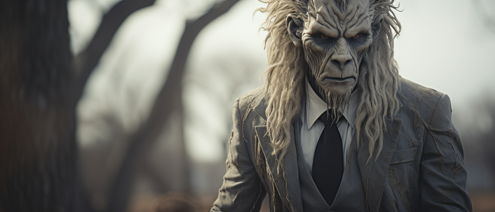 Man in Lion Suit in Cemetery