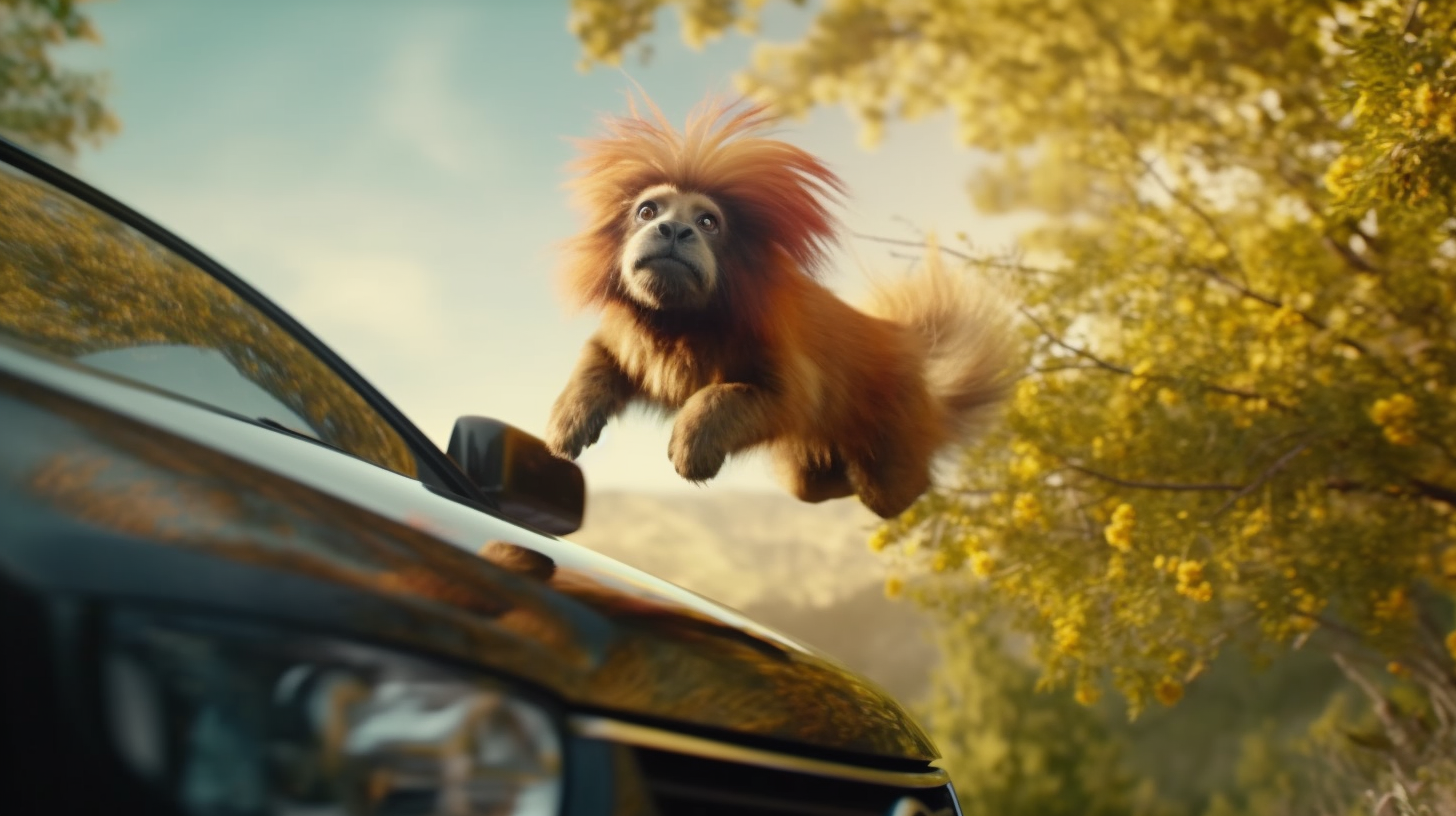 Lion Tamarin Jumping in Forest