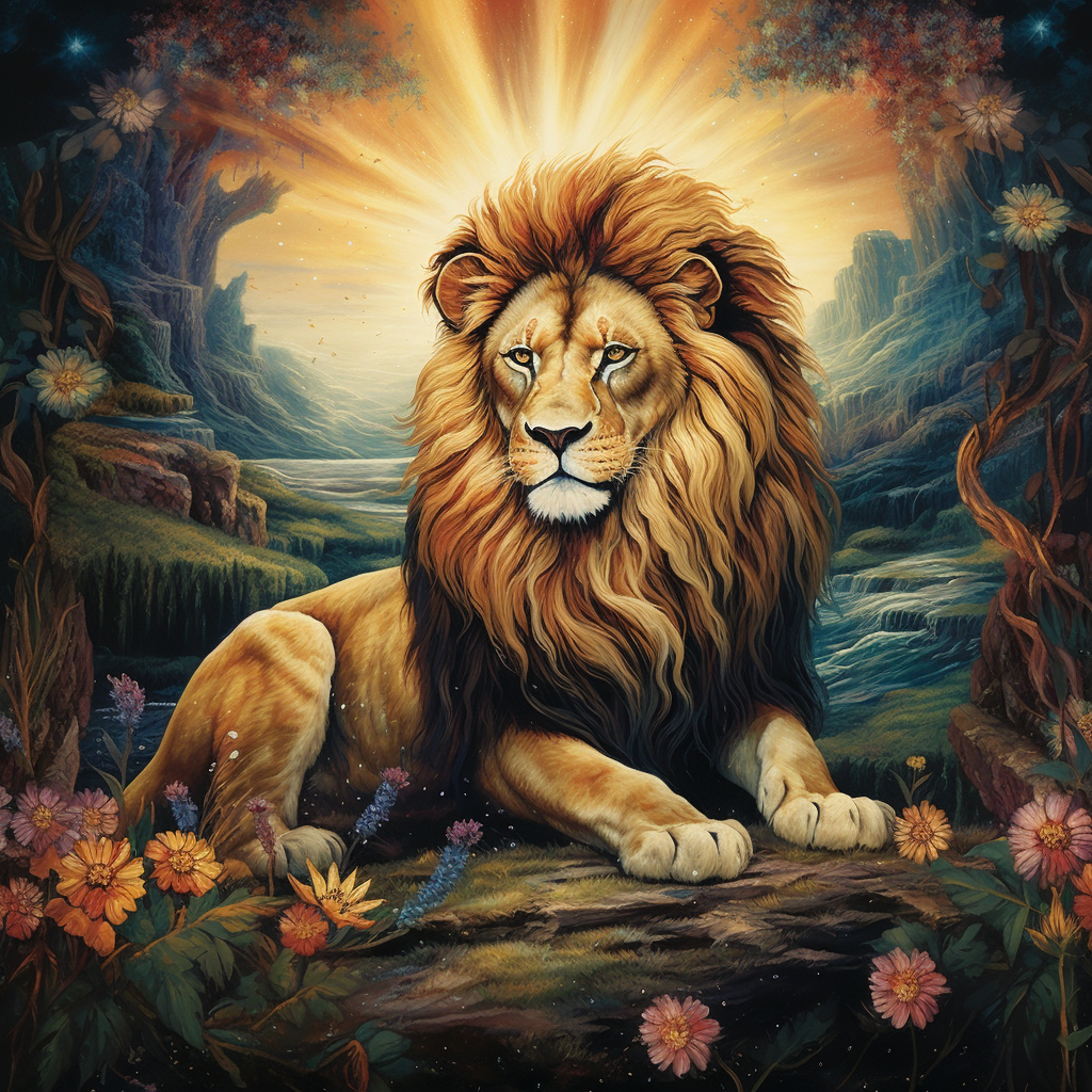 Stunning lion tapestry in unicorn style